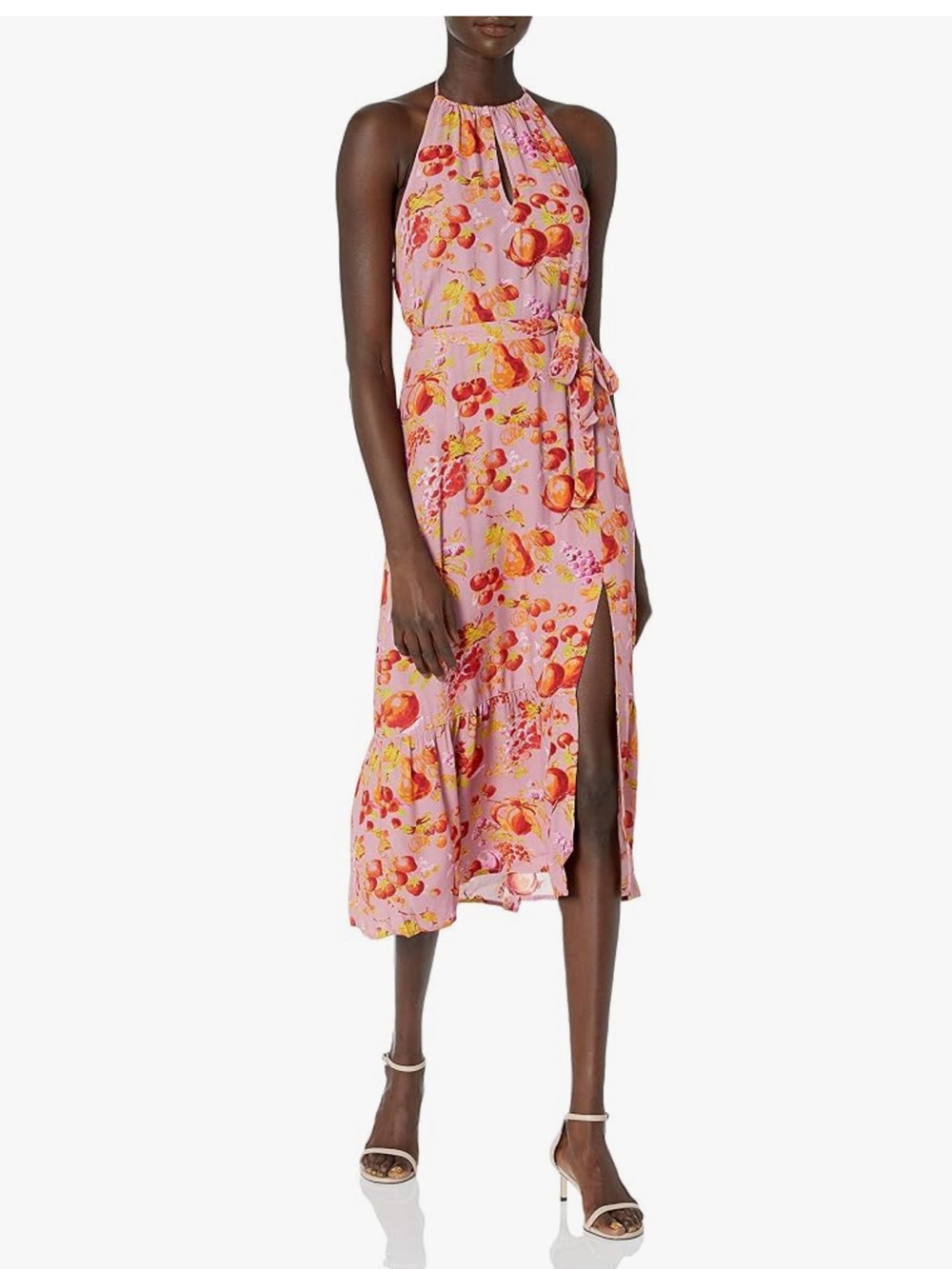 PAIGE Jade Dress – Foxglove Multi Ambrosia Peach Fruit Print Midi Dress